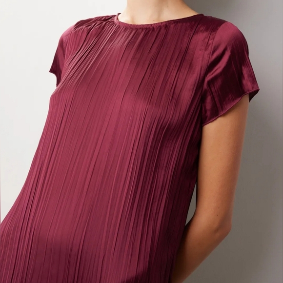 Madewell Women's Short-Sleeve Silky Slip Midi Dress in Plissé, Dark Red, XS NWOT - Picture 5 of 13